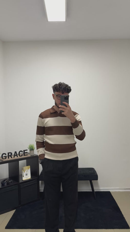 Gestreifter Polo-Pullover