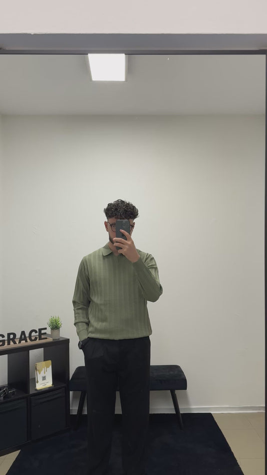 Feinripp Polo-Pullover