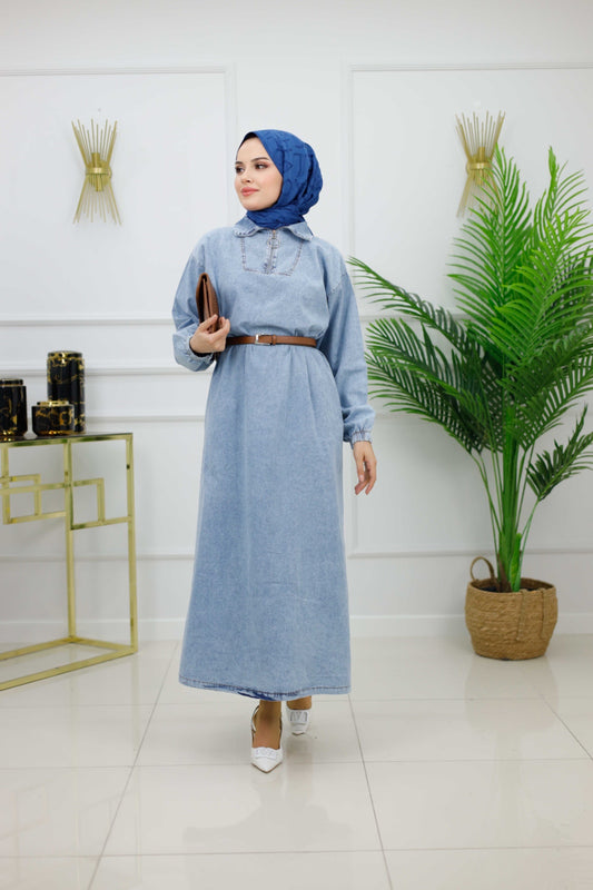 Nur denim elbise