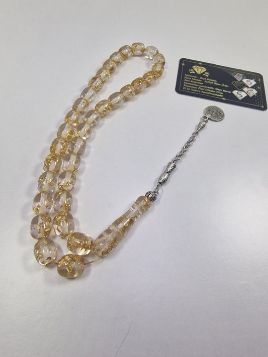 Tesbih Özel Döküm Altın Varaklı Ateṣ Kehribar